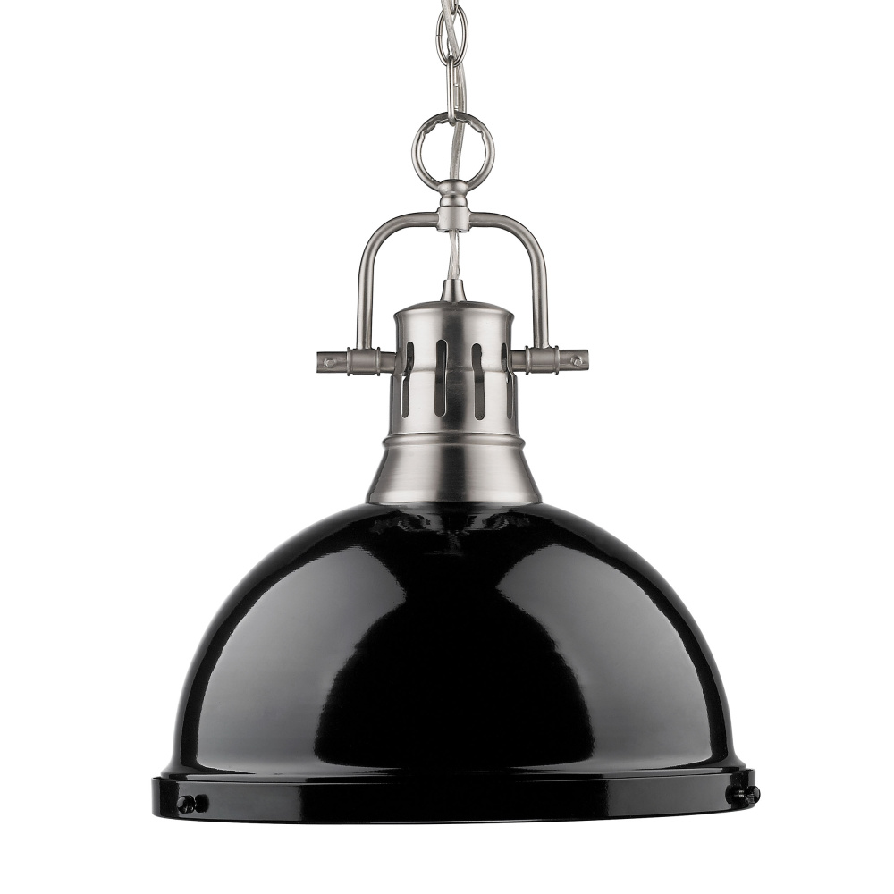 Yep by Golden Lighting Duncan 1-light 14in Chain Hung Pendant in Pewter and Black shade